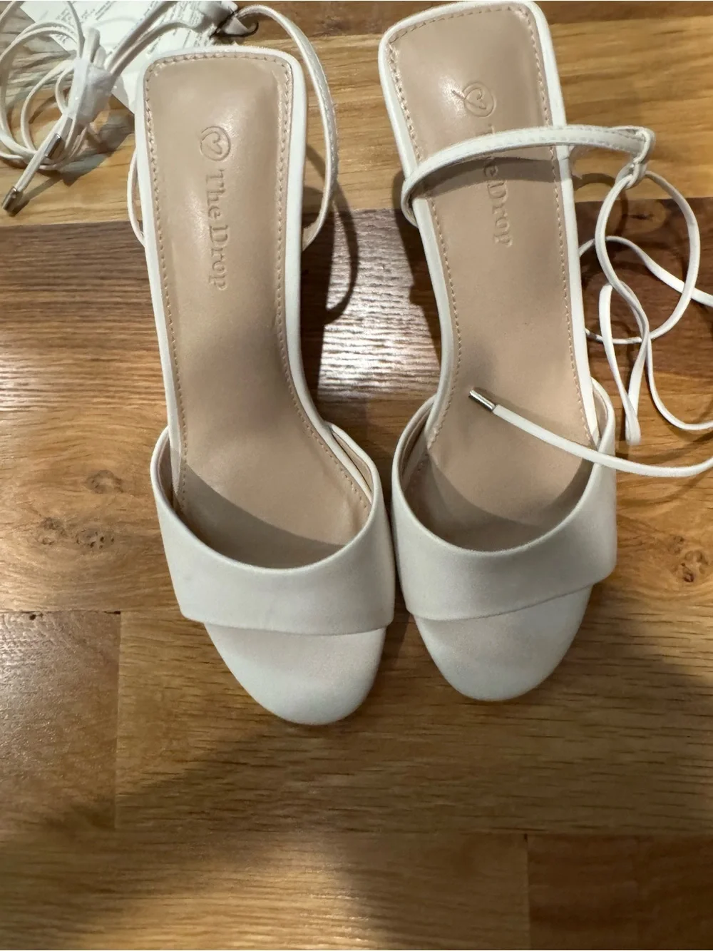 The Drop Women's White Lace-Up Block Heel Sandals